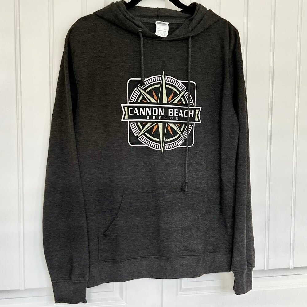 Dark Heather Brown Cannon Beach Oregon Coast Unisex Frech Terrycloth Hoodie - LG